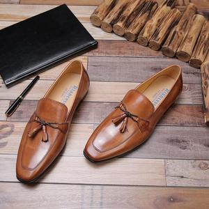 方头商务休闲皮鞋男夏季薄款高档皮质流苏乐福不系带磨砂翻毛真皮