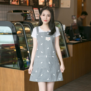 可爱围裙韩版工作服时尚包邮厨房背带式定制logo成人女士做饭围腰