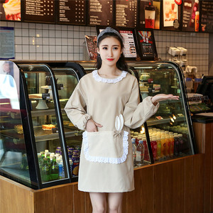 双层韩版时尚卡通小兔子耳朵带袖套围裙 罩衣厨房衣 工作服情侣款