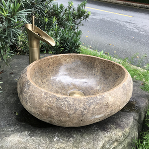 鹅卵石台上洗脸盆水池天然户外花园别墅石头庭院洗手盆盆家用原石