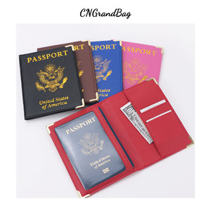 外贸跨境热销皮革带金属脚护照包带卡位多用途身份证件票夹保护套
