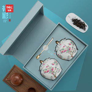 新款初彩陶瓷罐茶叶包装盒空礼盒红茶绿茶茶叶罐密封罐礼盒装空盒