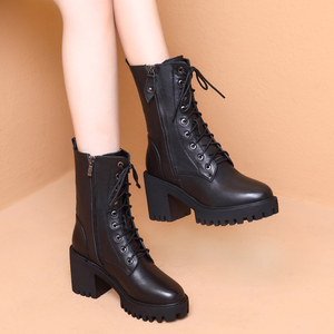 佰莉文正品香阁儿女兆女鞋2020秋冬季真皮厚底马丁靴粗跟时尚短靴