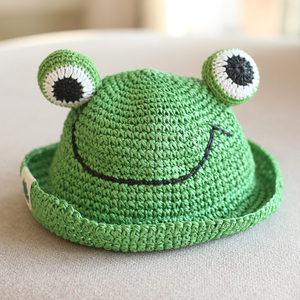 儿童帽子夏季新款卡通小青蛙手工盆帽户外遮阳帽宝宝草帽女童帽子