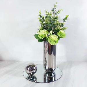 创意北欧不锈钢花瓶现圆球托盘组合花器摆件售楼处客厅软装饰品