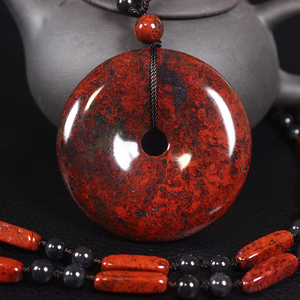 正品桂林鸡血玉平安扣吊坠挂件项链鸡血石纯天然玉石a货带证书