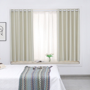 窗帘免打孔遮光窗帘布加厚隔断伸缩杆免安装出租房隔热飘窗短帘