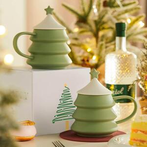 杯米立风物陶瓷子圣盖创EEB诞节礼品意马克杯带礼盒装圣诞树水杯