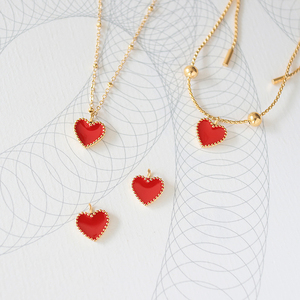 滴釉小红心吊坠朱砂痣爱心保色钛钢镀18k金项链女手链米娜配件