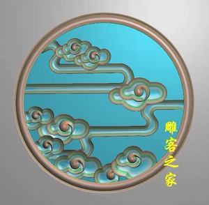 雕客之家精雕图 云朵圆花柜门花圆祥云背板圆云浮雕图