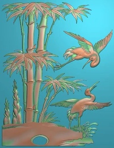 凯妹mj019竹 鹤竹子 鹤浮雕图精雕图 竹鹤背板松鹤竹子门板浮雕图