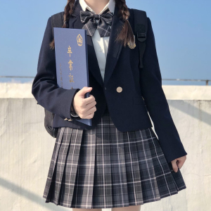 jk制服套装秋冬春中牌烟灰格裙日系西服学院风西装外套女全套正版