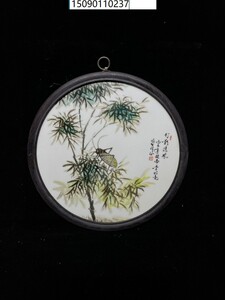 古董古玩老瓷器收藏 民国李明亮做粉彩竹报平安瓷板画31.5cm