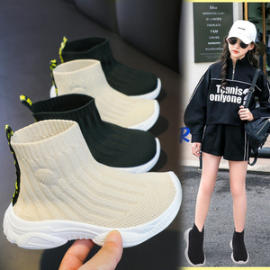 女童袜子鞋2023春秋季新女孩高帮袜子靴儿童针织运动鞋韩版休闲鞋