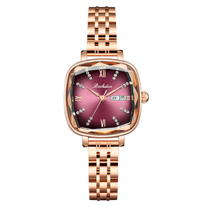 博仕顿 女士手表女防水轻奢小众石英表2022年新款双日历小方糖