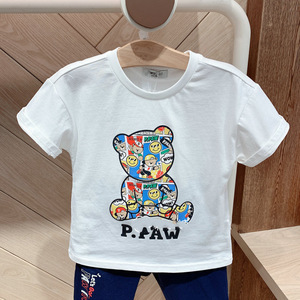 paw小熊童装夏款男童宝宝舒适卡通熊熊贴布短袖t恤pcrac2517q