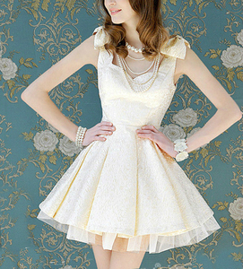 2021春夏女装新款蝴蝶结提花无袖连衣裙蓬蓬短裙成人礼服公主裙