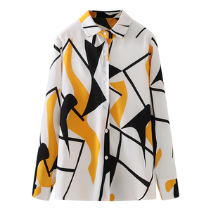 个性图案翻领雪纺衬衫女秋季新款复古港味气质长袖衬衣设计感小众