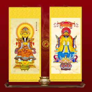 龙五爷财神画像聚宝盆五台山手工装裱复古丝绸卷轴 定制 装饰挂画