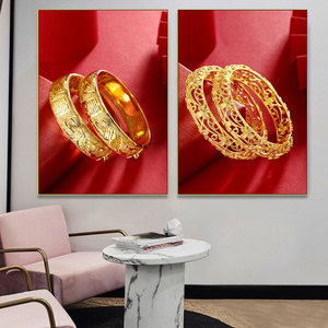 珠宝店装饰画黄金首饰吊坠项链戒指龙凤镯挂画高端金器奢侈品壁画