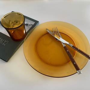 mono room•韩国ins复古琥珀色玻璃盘 早餐甜品摆拍西餐盘duralex