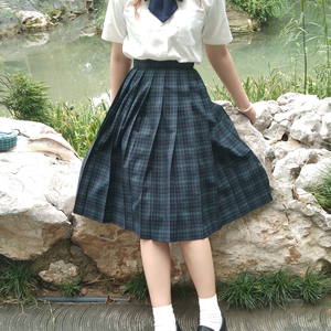 海苔 格裙jk制服裙墨绿格裙高腰半身裙百褶裙中长裙套装软妹a字裙