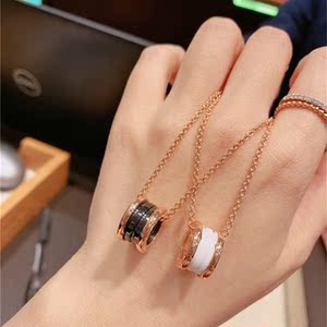 bvlgari宝格丽情侣项链玫瑰金黑白陶瓷男女慈善款情侣