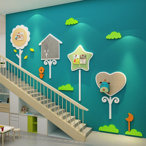 幼儿园楼梯墙面装饰构建区布置作品照片展示环创材料文化主题成品