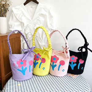 韩版小清新花朵夏季女妈咪包小手提拎包上班便当包饭盒袋圆桶包潮