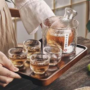日式锤纹金边玻璃清酒黄酒温酒器套装酒壶家用一两白酒杯酒盅酒具