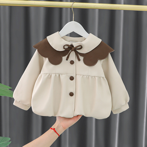 女宝宝外套秋装2023新款韩版时髦小女孩云朵领风衣婴儿衣服夹克衫
