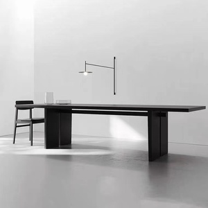 北欧极简实木餐桌简约客厅长条桌现代办公桌黑色原木大板桌会议桌