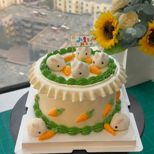 小兔子棉花糖蛋糕装饰摆件田园风可爱白兔六一儿童节生日快乐软糖