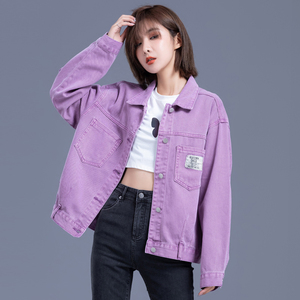 紫色牛仔外套女春秋2022年新款休闲百搭牛仔衣女装短款上衣女夹克
