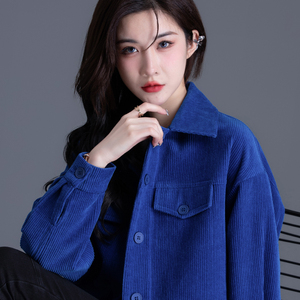 灯芯绒外套女短款蓝色