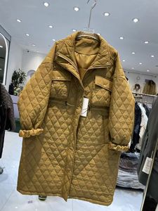 菱格棉衣女中长款冬季新款抽绳收腰宽松显瘦百搭休闲保暖外套0.76
