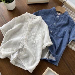 新中式~软的一塌糊涂 婴儿棉男童纯棉纱布短袖衬衫 小立领衬衣