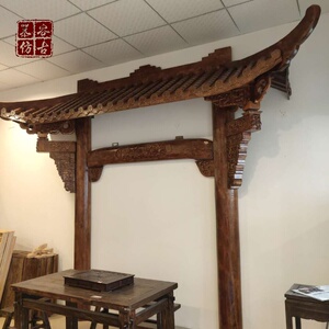 定制东阳木雕仿古实木飞檐假门头 中式古建筑屋檐 防腐木屋檐招牌