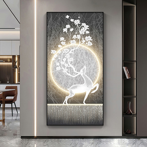轻奢钻石绣5d月光麋鹿北欧玄关入户钻石画2022新款手工十字绣满绣