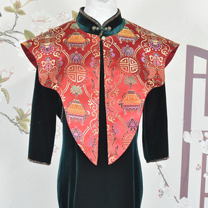 原创中国风披肩云肩红色织锦缎面新中式女汉元素马甲旗袍衬衫外搭