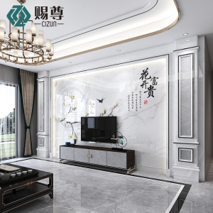 新中式电视背景墙瓷砖客厅现代简约微晶石大理石影视墙造型框整体