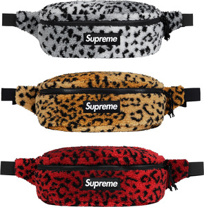 现货supreme 17fw leopard fleece waist bag 抓绒 豹纹 腰包