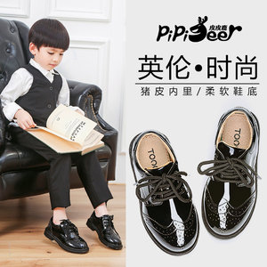 男童黑色皮鞋英伦韩版春夏季2023新款软底真皮中大童儿童表演鞋潮