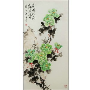 国画写意花鸟真迹作品 绿牡丹 花开时节动京城三尺竖幅50cm*100cm