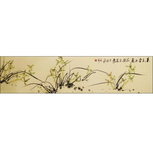 国画花鸟作品写意画 纯手绘 仿古色 兰花 四尺对开横幅138cm*34cm