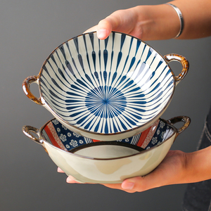 川岛屋日式双耳汤碗家用新款2023网红餐具陶瓷大碗拉面碗手柄汤盆