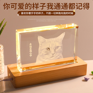 长明灯 狗狗猫咪去世纪念品相框 给宠物陪伴纪念水晶相框照片定制