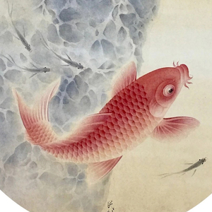 工笔画底稿 工笔鲤鱼团扇白描打印稿宣纸稿学习临摹