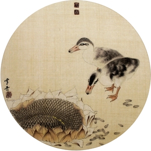 工笔画白描底稿团扇