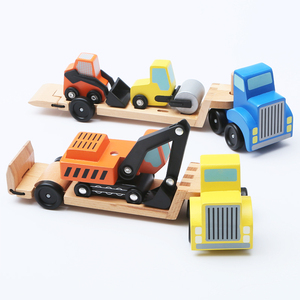 木质拖车运输卡车木制拼装 带挖掘机工程车儿童拆装玩具车2岁男孩